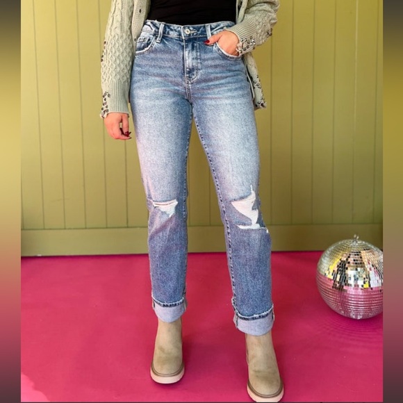 Lovervet By Vervet High Rise Distressed Detail Straight Jeans - Picture 6 of 6